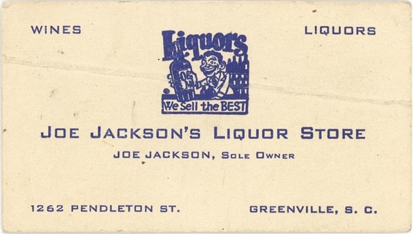 Shoeless Joe Jackson Personal Business Card For Joe Jacksons Liquor Store With Vintage Photo (Family Letter of Provenance)